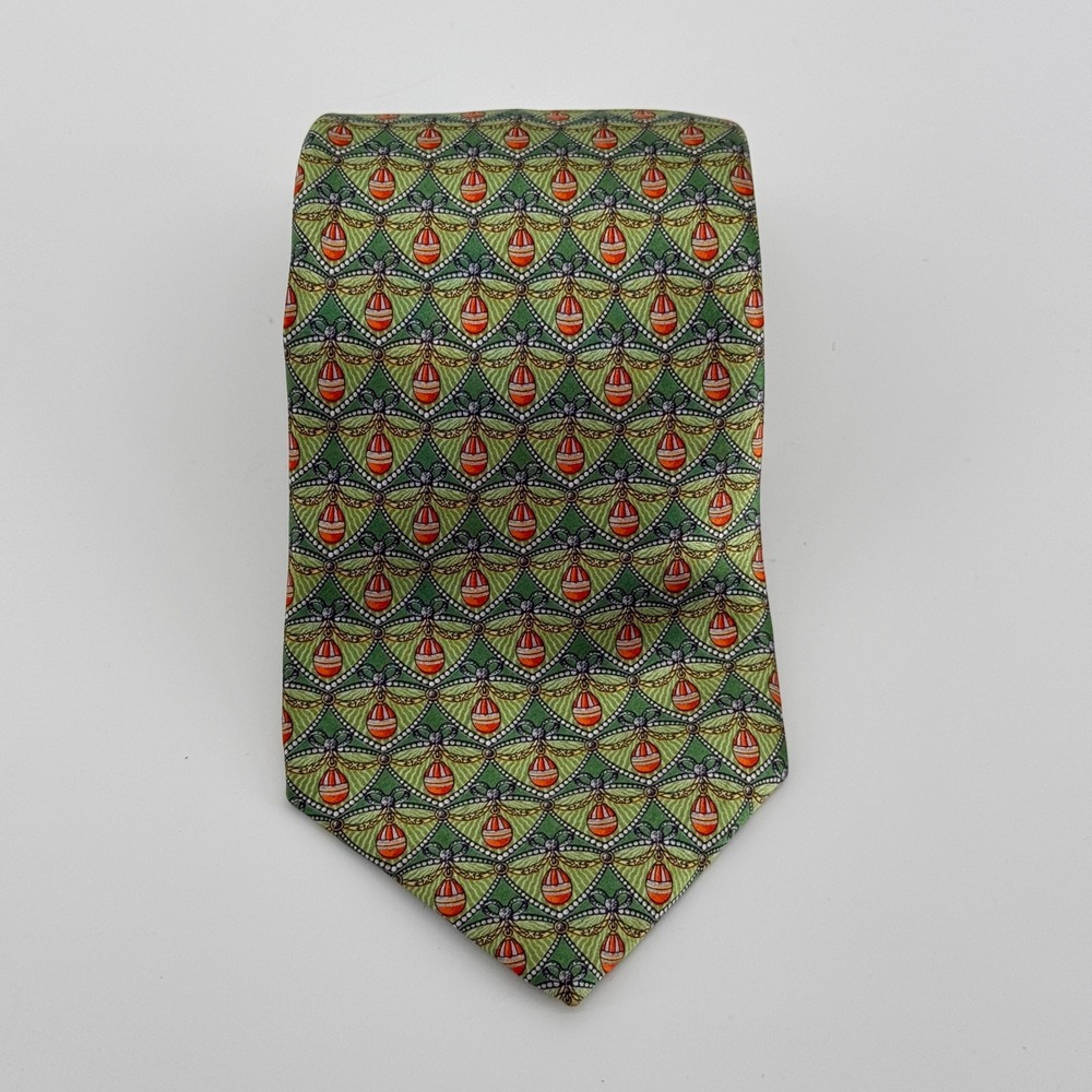 FABERGE Silk Tie Green Hot Air Balloon Pattern Handmade